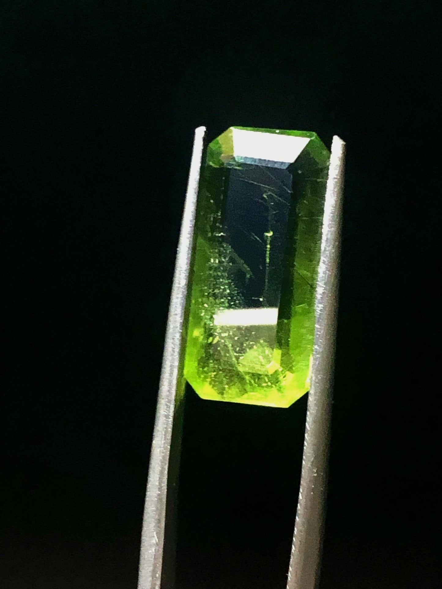 10.73 Carat Natural Peridot Gemstone: Rectangular Step Cut, Lime Green
