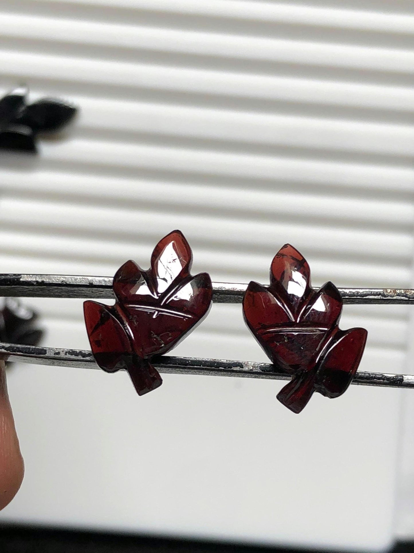 17.235 Ct Natural Red Tourmaline Leaf Carving Pair | Hand-Carved Gemstone for Earrings