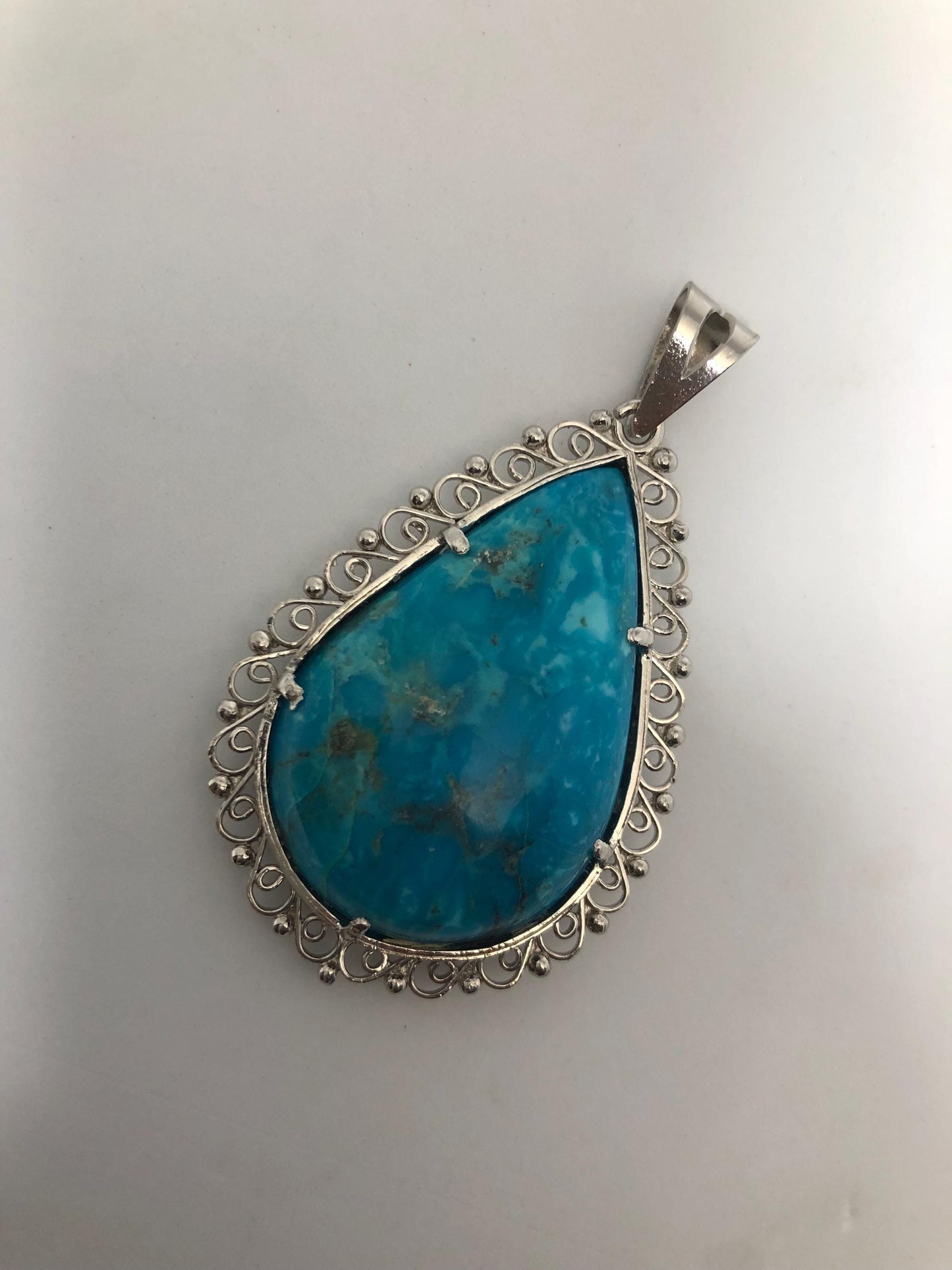 Handmade Teardrop Turquoise Pendant: Sterling Silver Boho Necklace