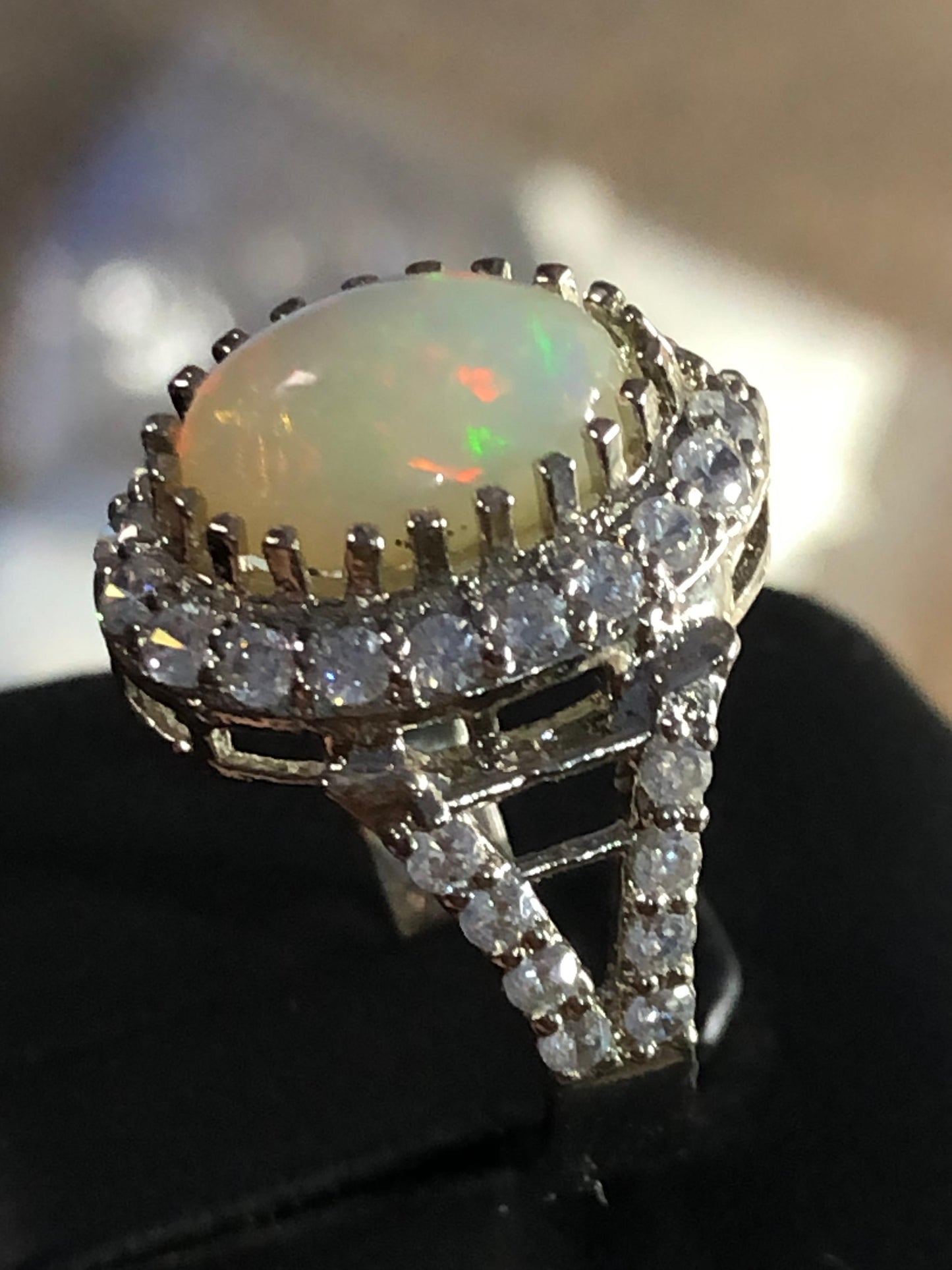White opal halo ring for women
