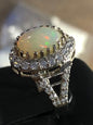 White opal halo ring for women