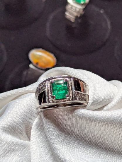 Emerald Ring Silver 925 for Men | Luxury Sterling Silver Jewelry