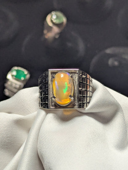 Men’s Natural Opal Ring 925 Sterling Silver | Luxury Gemstone Jewelry