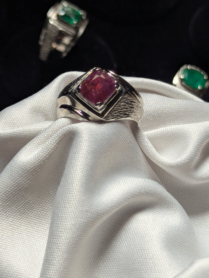 925 Sterling Silver Ruby Ring for Men | Natural Red Ruby Statement Ring