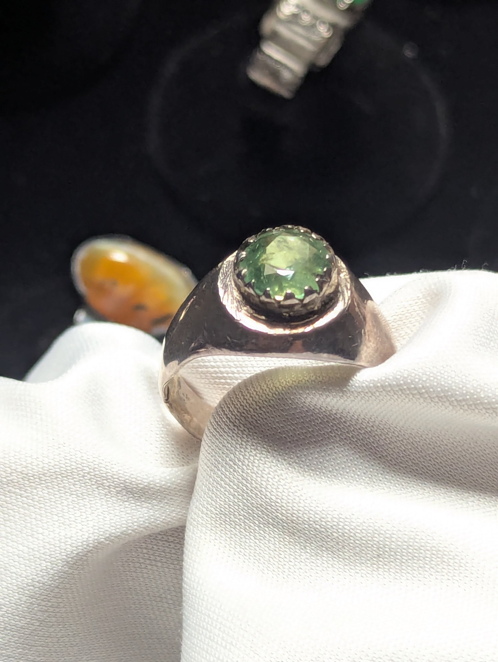 green peridot gemstone men silver ring