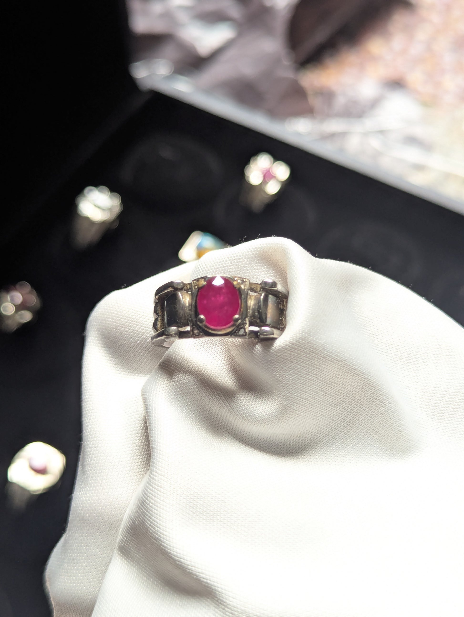 red ruby silver ring for men