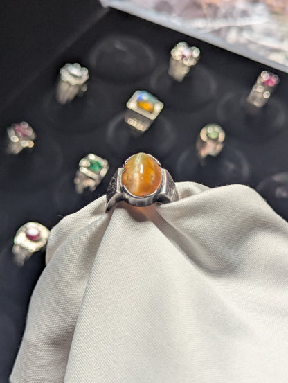 Men’s Natural Cat’s Eye Opal Ring 925 Sterling Silver
