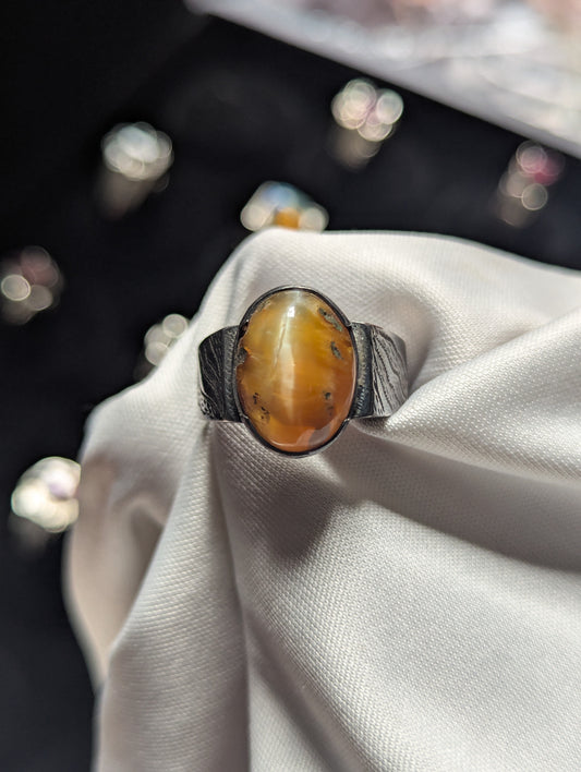 Men’s Natural Cat’s Eye Opal Ring 925 Sterling Silver