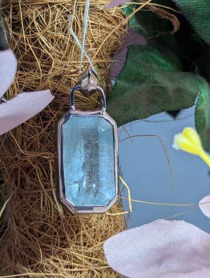 Aquamarine Sterling Silver Necklace: Crystal Pendant
