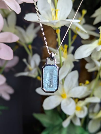 Aquamarine Sterling Silver Necklace: Crystal Pendant