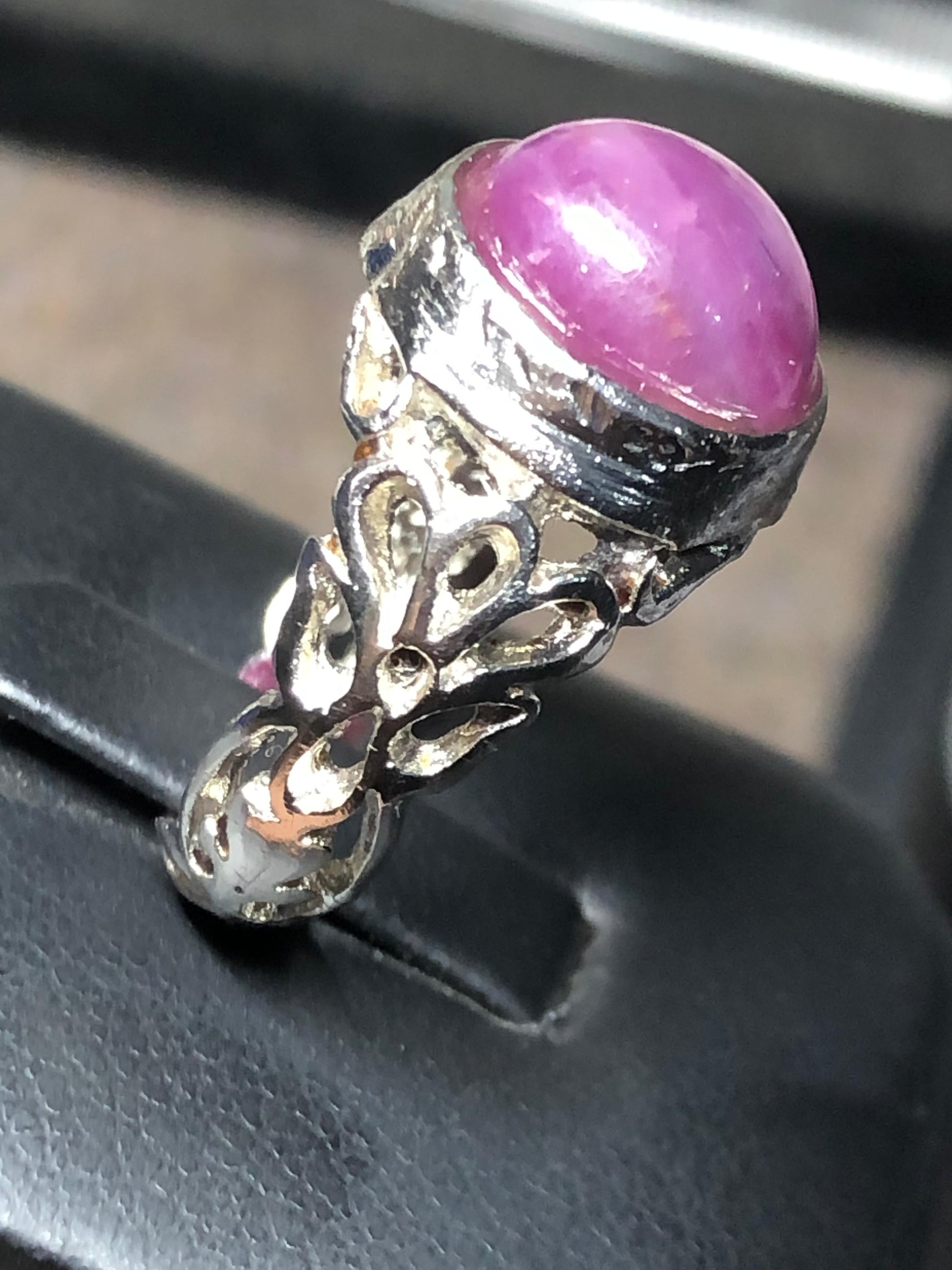 Ruby silver ring vintage style side view