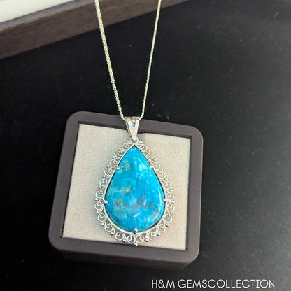 Handmade Teardrop Turquoise Pendant: Sterling Silver Boho Necklace