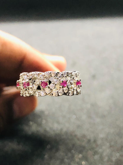 Ruby Emerald Eternity Band Ring: Sterling Silver Wedding Jewelry