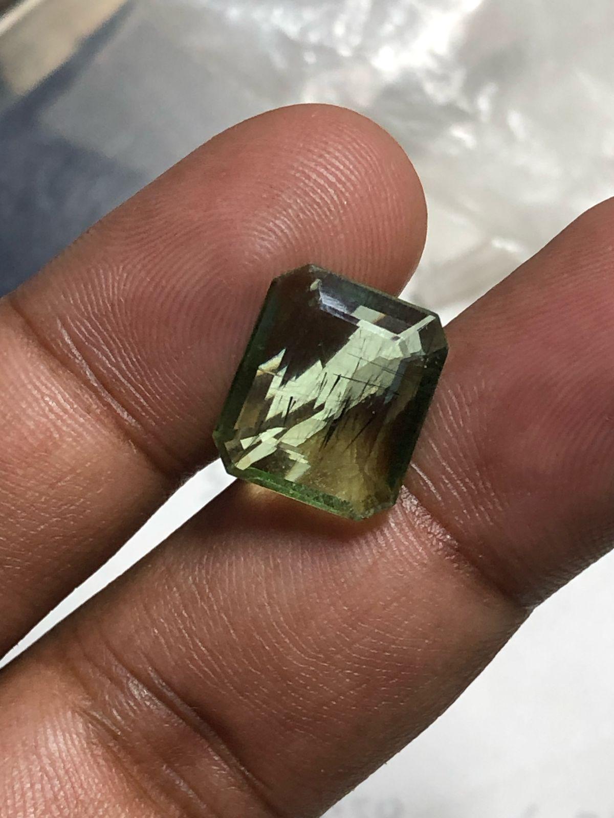 10.33 Carat Natural Peridot Gemstone – Emerald Cut Green Peridot - Rutile Peridot