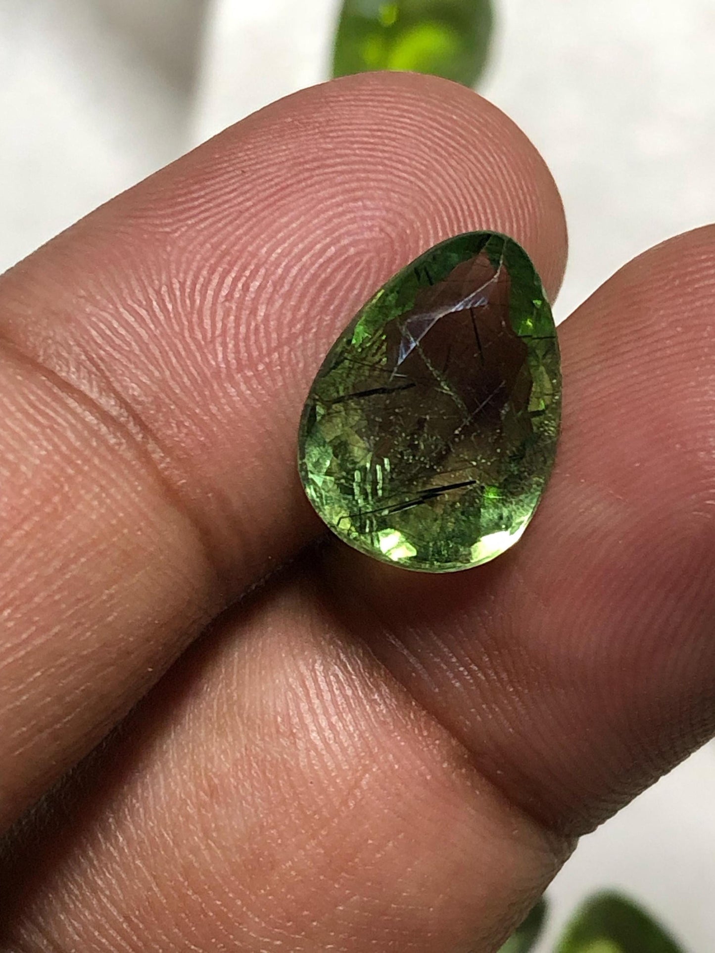 Natural 5.47 Carat Green Peridot Gemstone | Teardrop Trillion Cut | Rutile Peridot