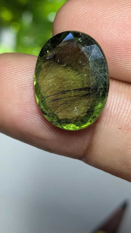 15.03 Carat Natural Rutile Peridot – Oval Cut Green Gemstone