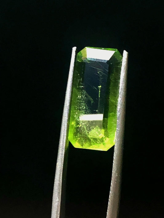 10.73 Carat Natural Peridot Gemstone: Rectangular Step Cut, Lime Green
