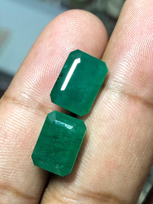 12.670 Carat Zambian Emerald Pair | Loose Emeralds for Ring | Natural Green Gemstones