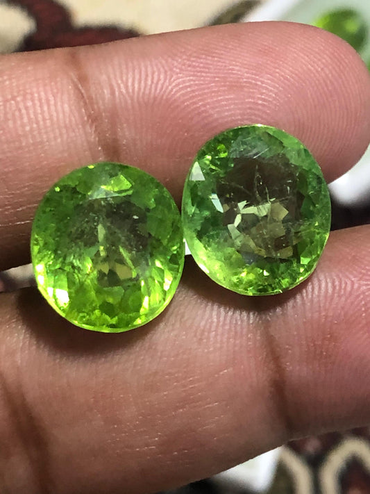 21.695 Carat Oval Cut Peridot Pair | Natural Green Gemstones | Loose Pair for Earrings