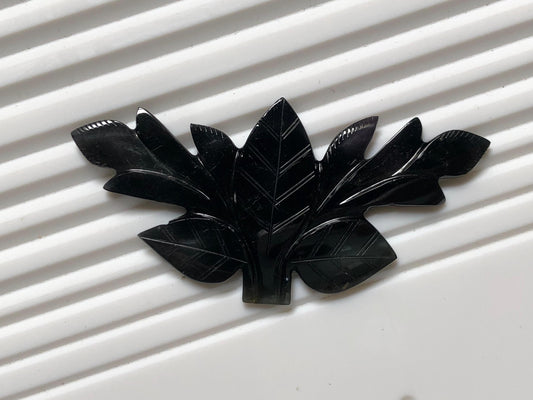 34.750 Carat Natural Black Tourmaline Leaf Carving – Handcrafted Gemstone