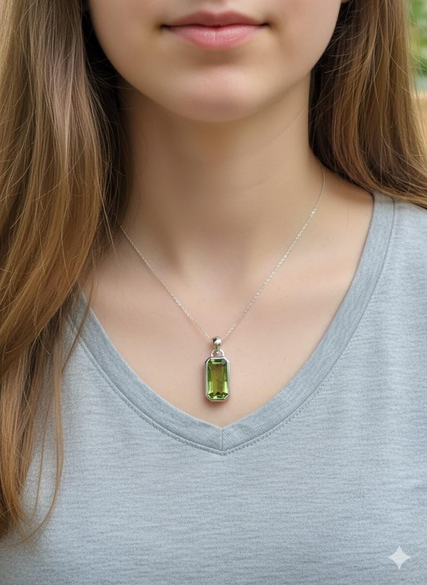 Raw Peridot Sterling Silver Necklace: August Birthstone Crystal Pendant