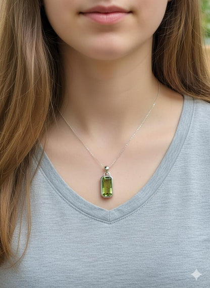 Raw Peridot Sterling Silver Necklace: August Birthstone Crystal Pendant