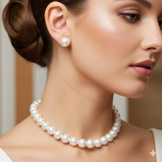 Natural Pearl Necklace with Silver 925 Earrings, 11mm Pearls Jewelry Set