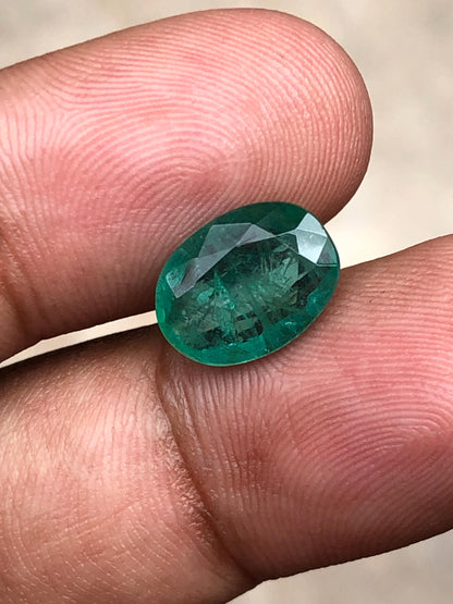 3.205 Carat Natural Emerald Oval Loose Green Gemstone for Fine Jewelry | Zambian Origin