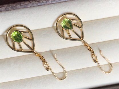 Peridot Necklace and Earrings Set | Gold Plated Leaf Design | August Birthstone