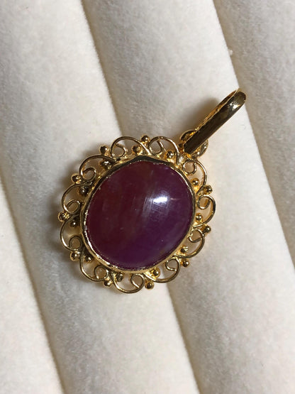 Ruby Cabochon Pendant: Gold Plated Sterling Silver, Vintage Style