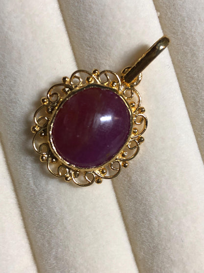 Ruby Cabochon Pendant: Gold Plated Sterling Silver, Vintage Style