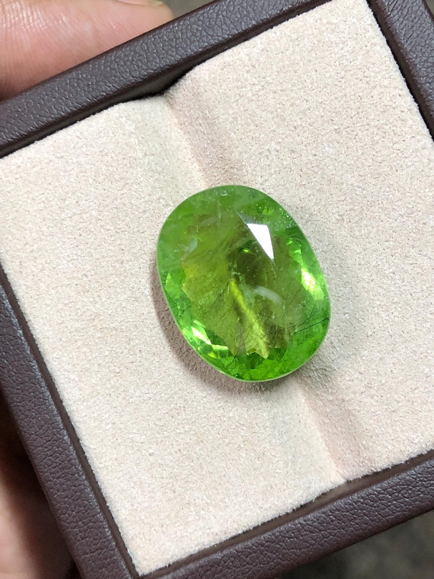27.235 Carat Natural Peridot Gemstone: Oval Cut Green Gem