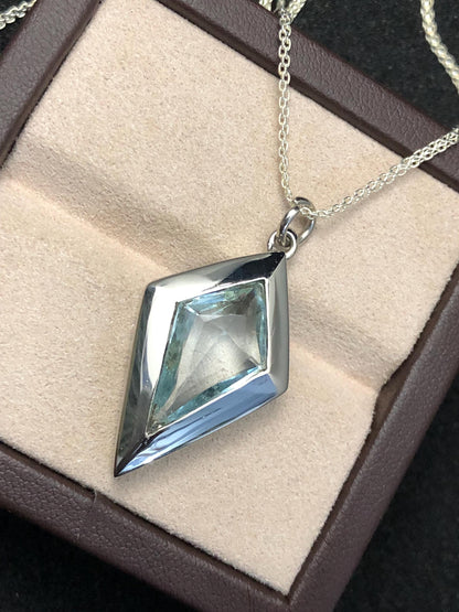 Geometric Aquamarine Pendant: Sterling Silver Necklace, March Birthstone