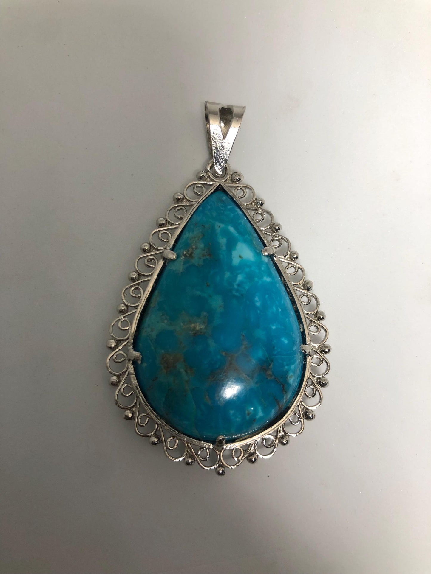 Handmade Teardrop Turquoise Pendant: Sterling Silver Boho Necklace