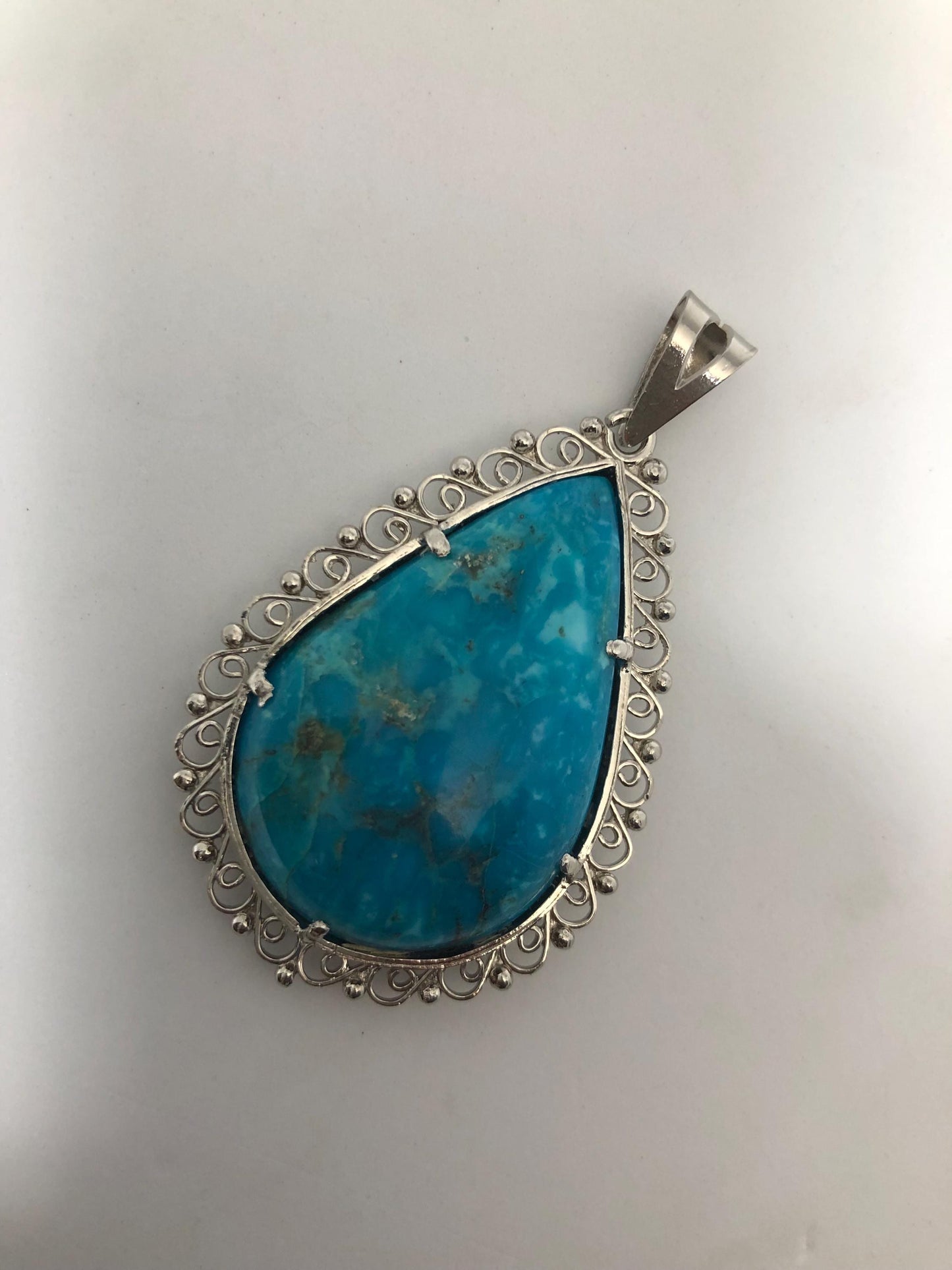 Handmade Teardrop Turquoise Pendant: Sterling Silver Boho Necklace
