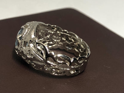 Natural Aquamarine Sterling Silver Ring | Handmade S925 Statement Ring | Size US 15