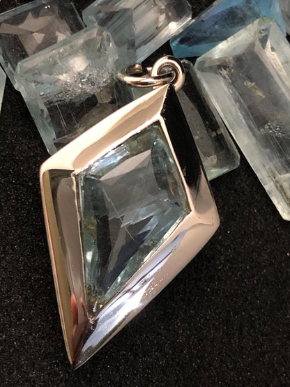 Geometric Aquamarine Pendant: Sterling Silver Necklace, March Birthstone