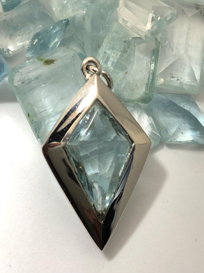 Geometric Aquamarine Pendant: Sterling Silver Necklace, March Birthstone