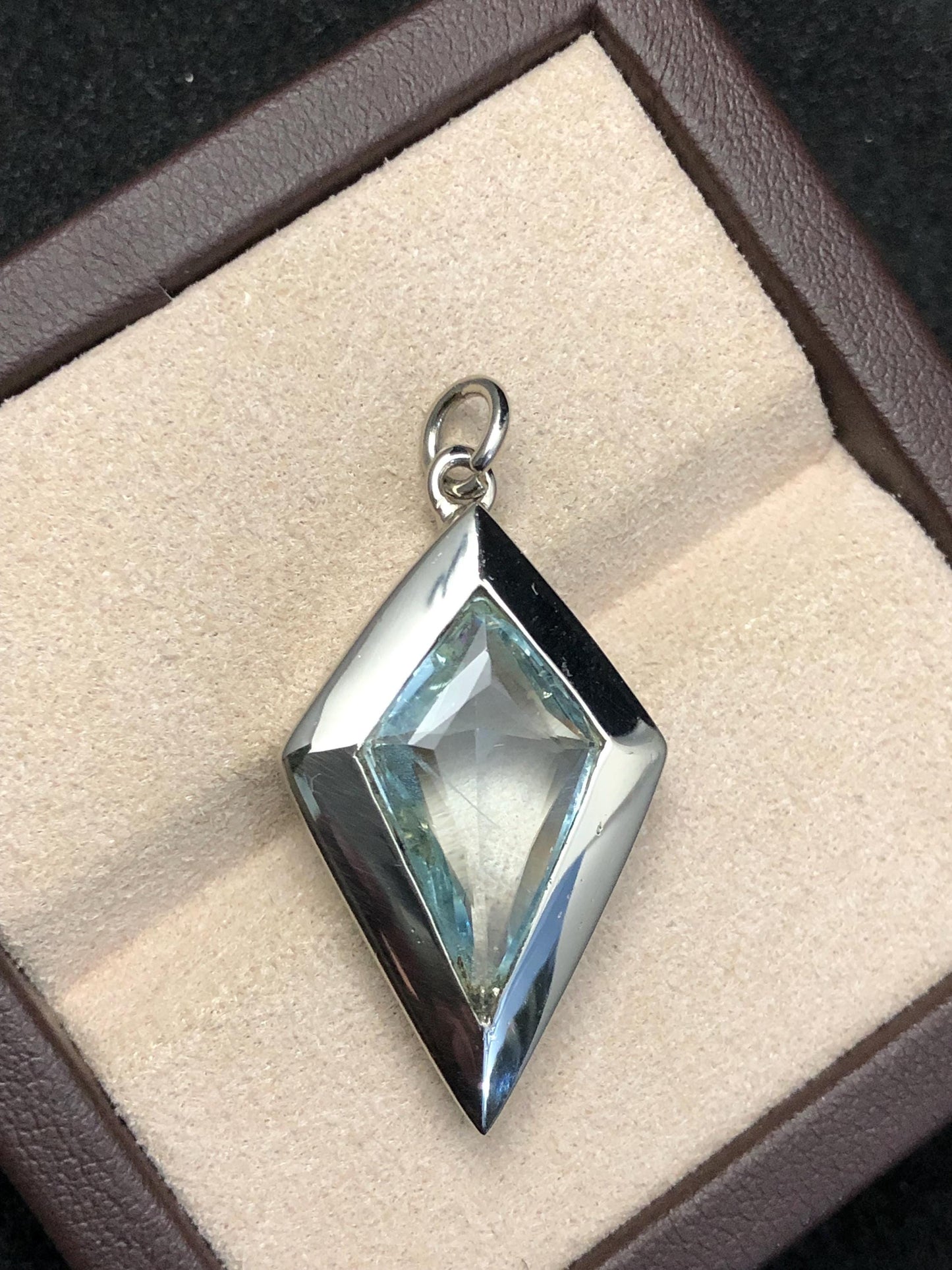 Geometric Aquamarine Pendant: Sterling Silver Necklace, March Birthstone