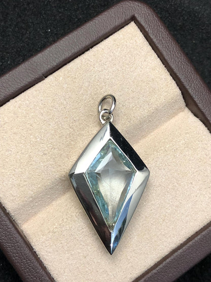 Geometric Aquamarine Pendant: Sterling Silver Necklace, March Birthstone