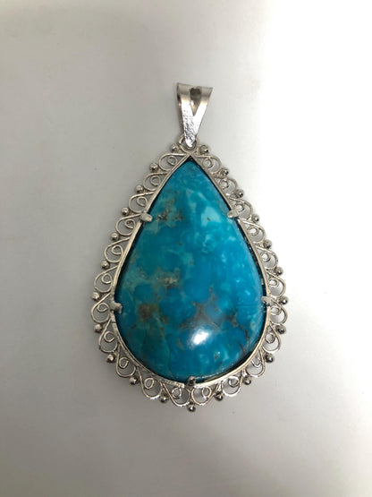 Handmade Teardrop Turquoise Pendant: Sterling Silver Boho Necklace