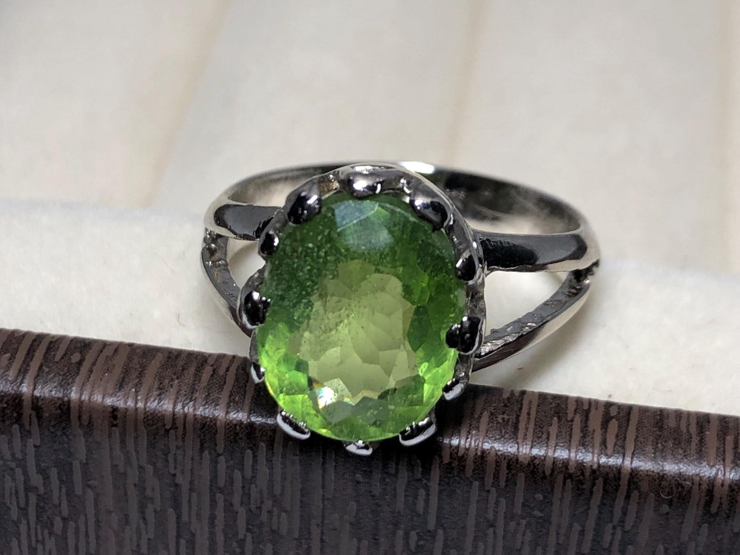 Handmade Oval Peridot Ring: Sterling Silver August Birthstone, US Size 12.5