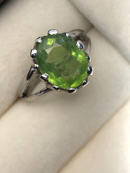 Handmade Oval Peridot Ring: Sterling Silver August Birthstone, US Size 12.5