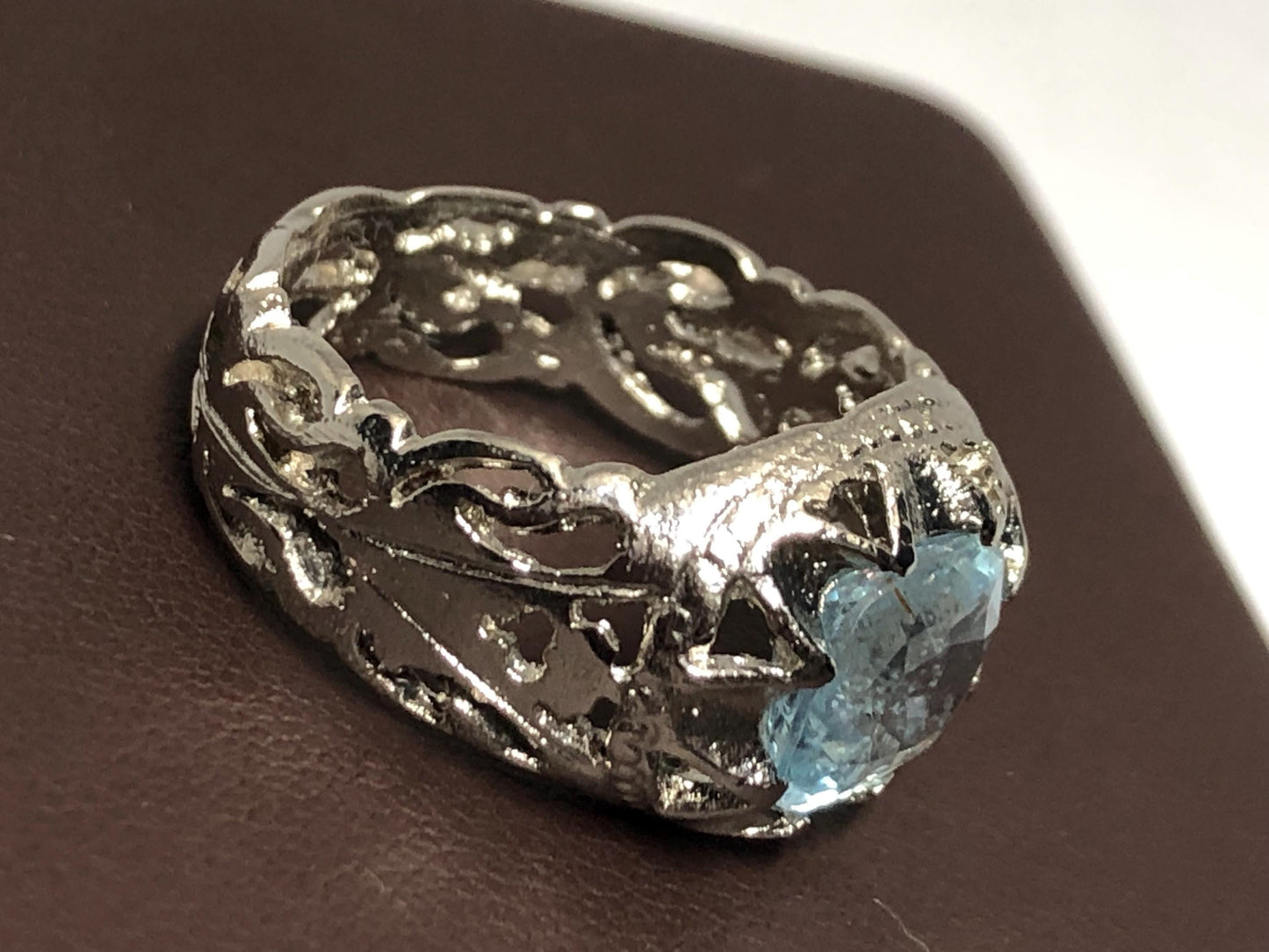 Natural Aquamarine Sterling Silver Ring | Handmade S925 Statement Ring | Size US 15