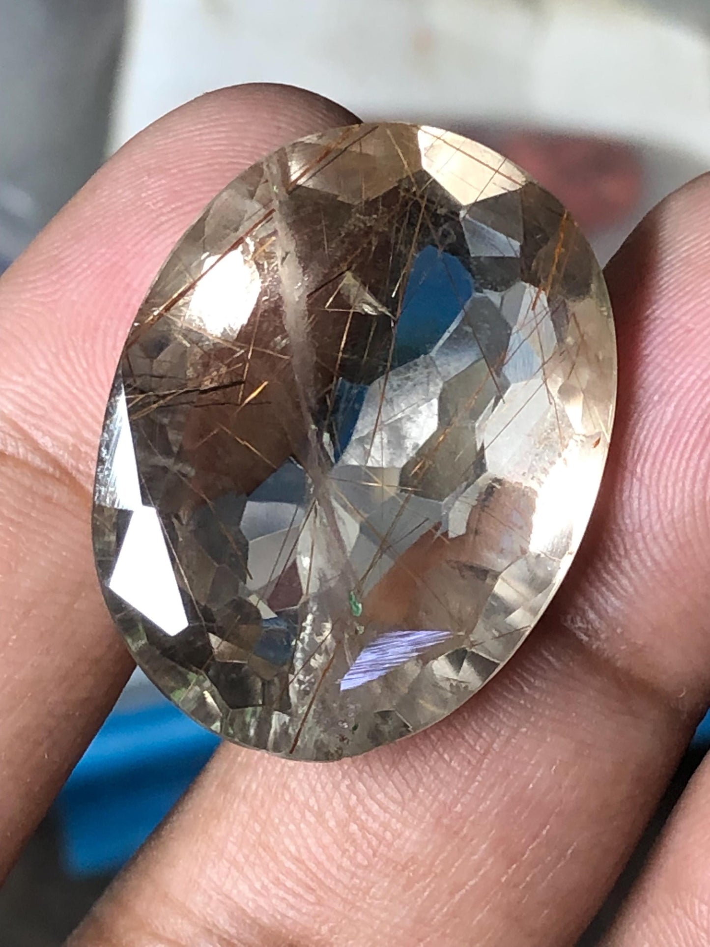 Natural Golden Rutilated Quartz Gemstone – 49.07 Ct | 30×22.8 mm | Premium Rutile Needles