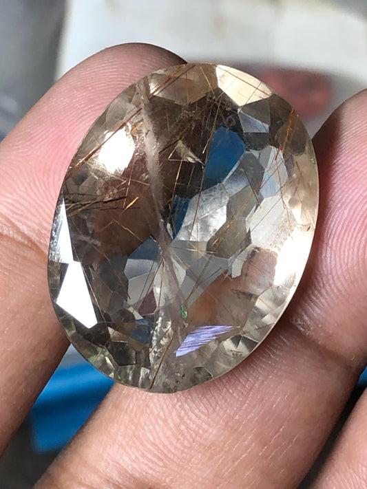 Natural Golden Rutilated Quartz Gemstone – 49.07 Ct | 30×22.8 mm | Premium Rutile Needles