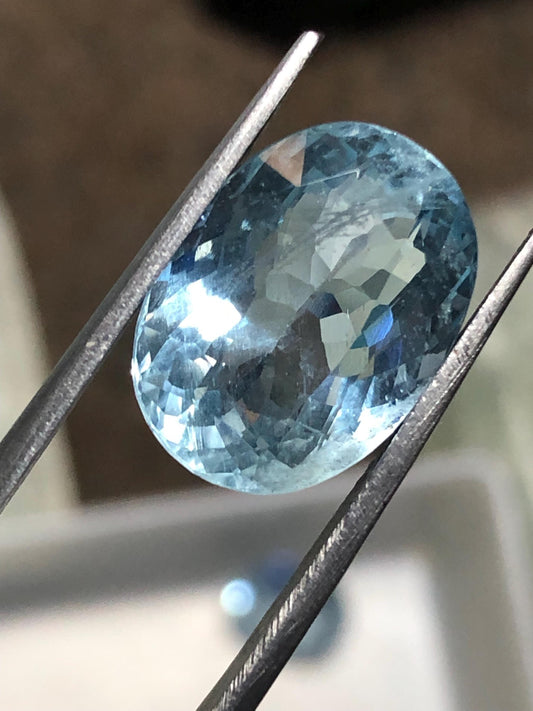 8.52 Ct Natural Aquamarine Gemstone | Oval Sky Blue Beryl