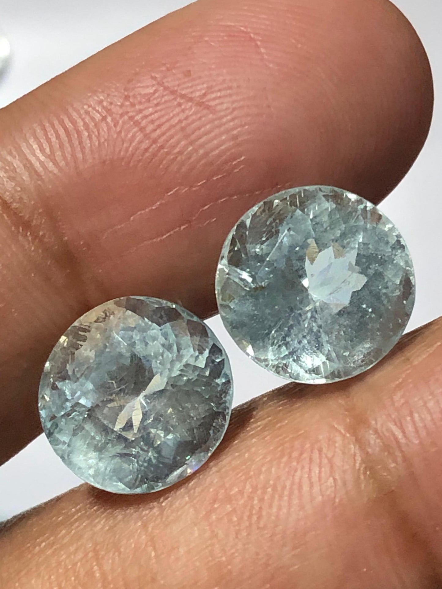 Matching Aquamarine Gemstone Pair | 11.00 ct, 10.8 mm Round Faceted