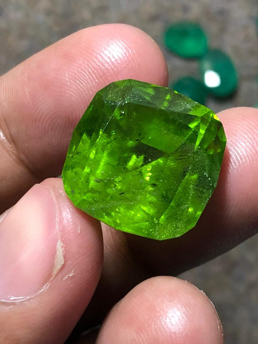 35.355 Carat Natural Peridot Cushion Cut | Vivid Green Loose Gemstone