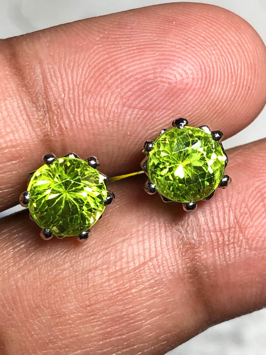 Peridot Stud Earrings | 7.3mm Sterling Silver | Zodiac Gem Studs
